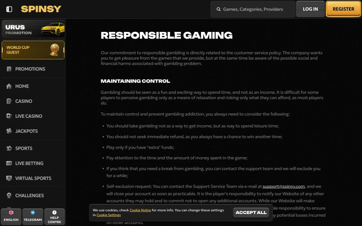 Responsible Gaming. Point d’aide complémentaire