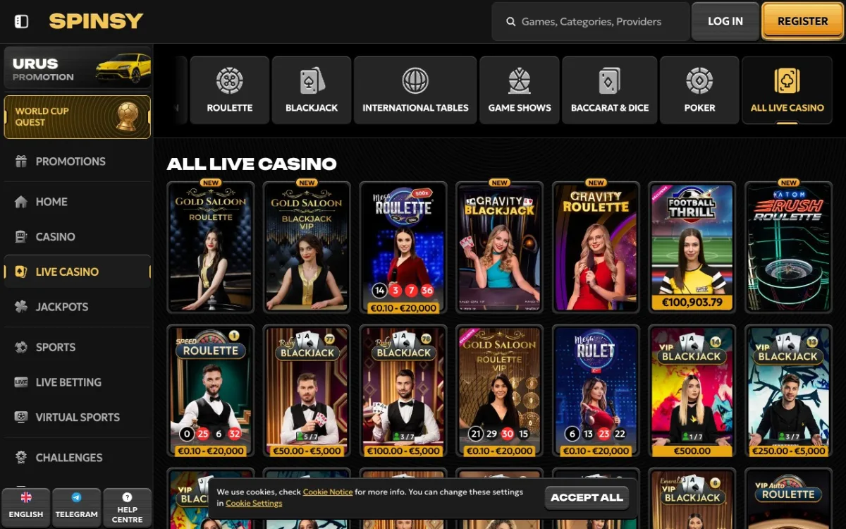 Section Live Casino Spinsy — Gold Saloon exclusif