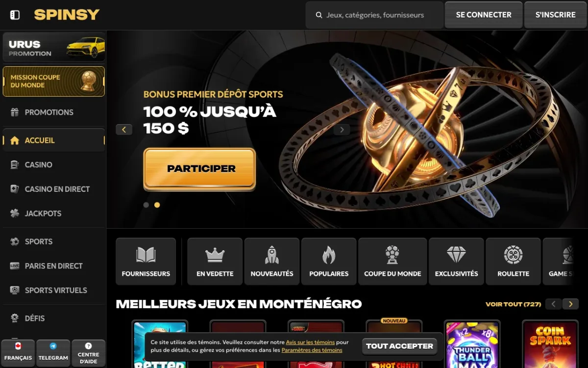 Version française de l’accueil Spinsy Casino