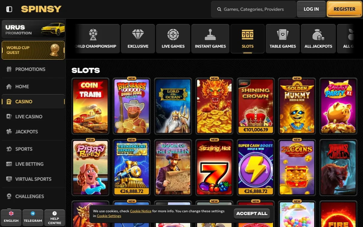 Lobby slots Spinsy Casino — 12 068 titres au catalogue